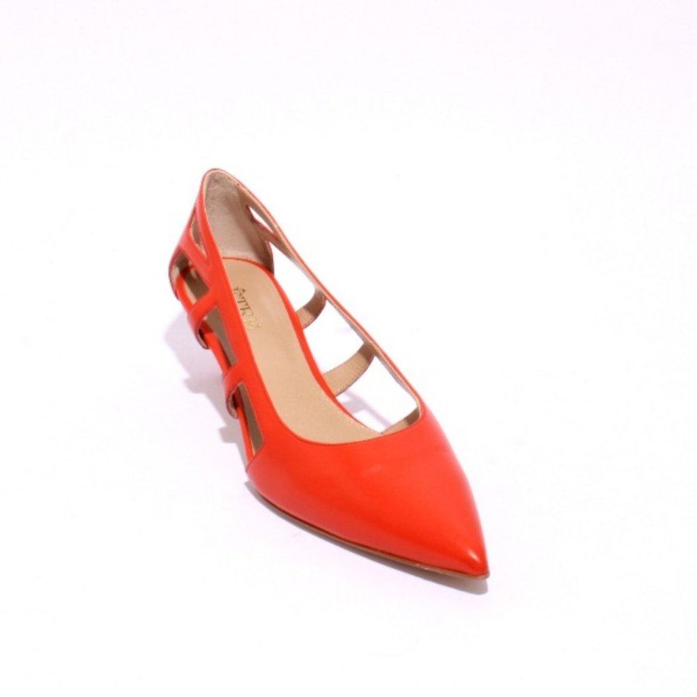 ITALIAN Orange Leather Pointy-ToeHeel Pump